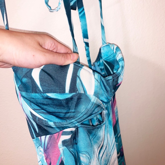 Versace VJC Blue Pink Print Strapless Dress - Picture 5 of 10